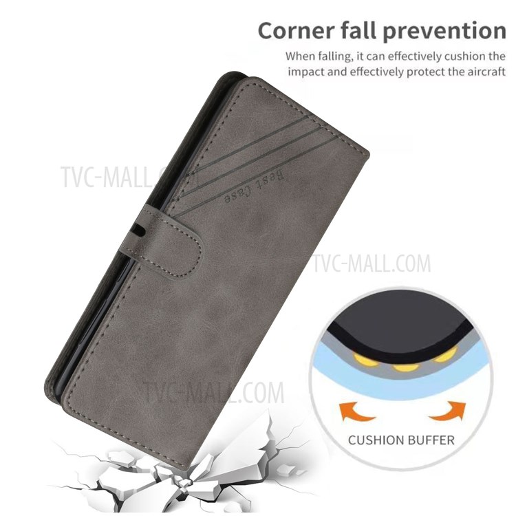 For Xiaomi Redmi Note 10 Pro/Note 10 Pro Max Mobile Phone Cover Solid Color Wallet Leather Case Protector - Grey-4