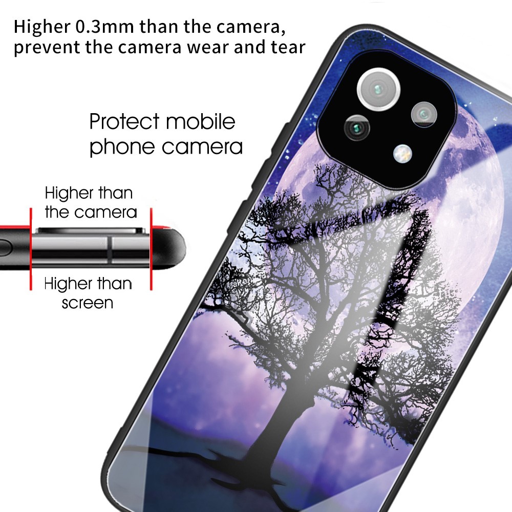 Pattern Printing Tempered Glass + TPU Protection Cell Phone Hybrid Case Cover for Xiaomi Mi 11 Lite 4G/5G - Tree-3