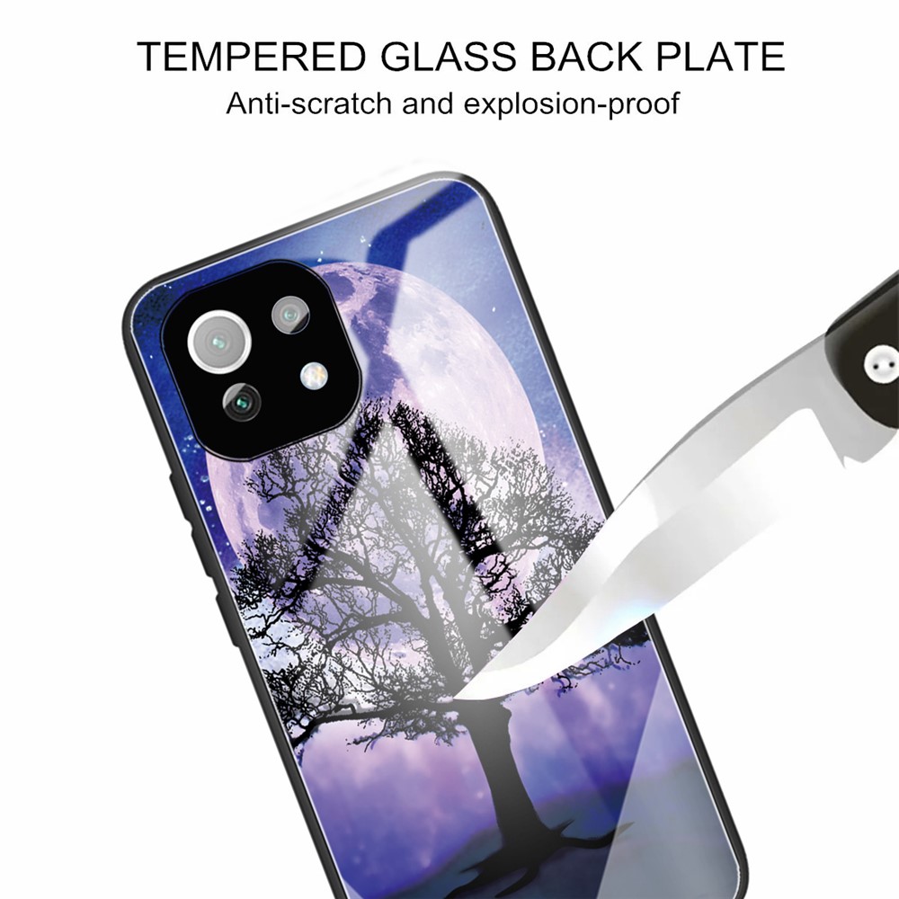 Pattern Printing Tempered Glass + TPU Protection Cell Phone Hybrid Case Cover for Xiaomi Mi 11 Lite 4G/5G - Tree-4