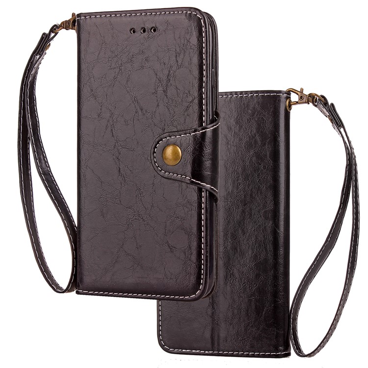 Retro Style Button Closure PU Leather Wallet Phone Shell with Stand for Xiaomi Redmi 4 - Black-2