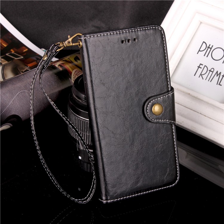 Retro Style Button Closure PU Leather Wallet Phone Shell with Stand for Xiaomi Redmi 4 - Black-3