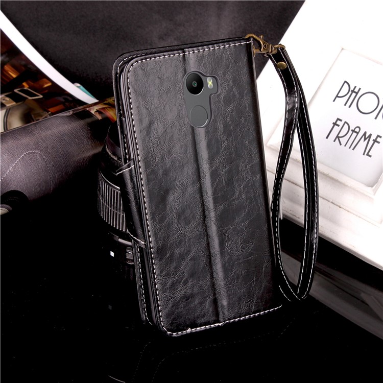 Retro Style Button Closure PU Leather Wallet Phone Shell with Stand for Xiaomi Redmi 4 - Black-4