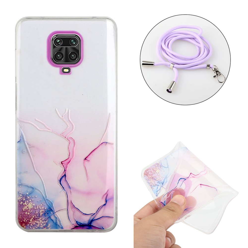 Adjustable Lanyard Design Soft TPU Phone Cover Case with Marble Pattern for Xiaomi Redmi Note 9S/Note 9 Pro/Note 9 Pro Max - Style A-2