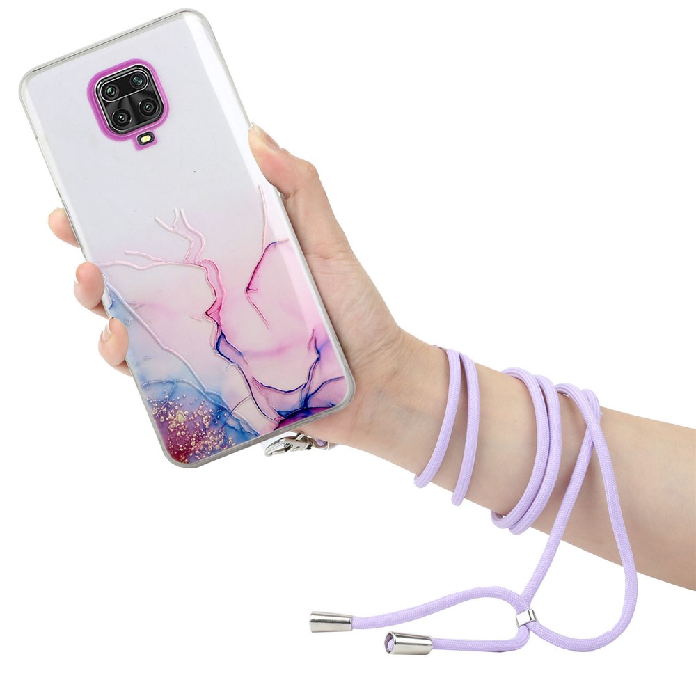 Adjustable Lanyard Design Soft TPU Phone Cover Case with Marble Pattern for Xiaomi Redmi Note 9S/Note 9 Pro/Note 9 Pro Max - Style A-3