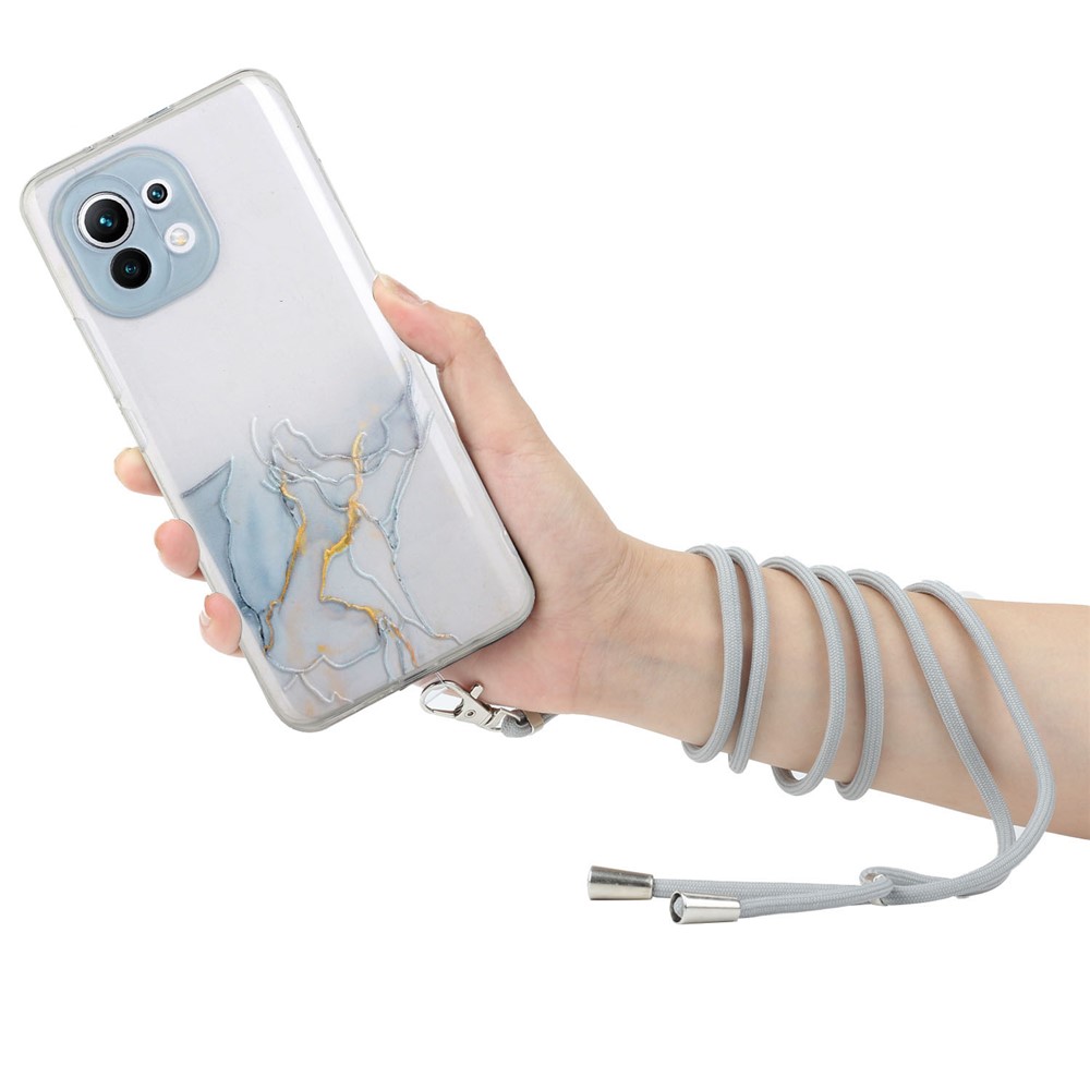 Well-Protected Adjustable Lanyard Design Soft TPU Case with Marble Pattern for Xiaomi Mi 11 Lite 4G/5G - Style A-3