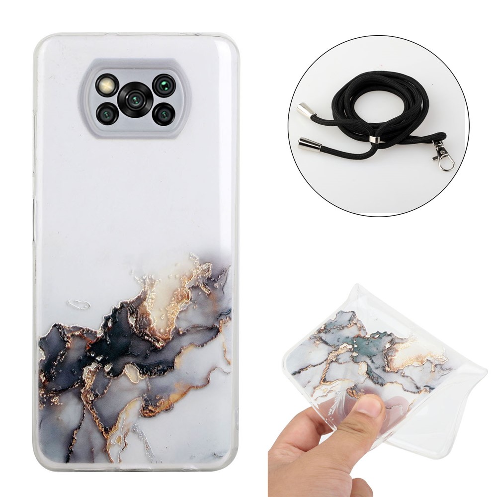 Adjustable Lanyard Design Well-Protected Soft TPU Case with Marble Pattern for Xiaomi Poco X3/X3 Pro/X3 NFC - Style A-2