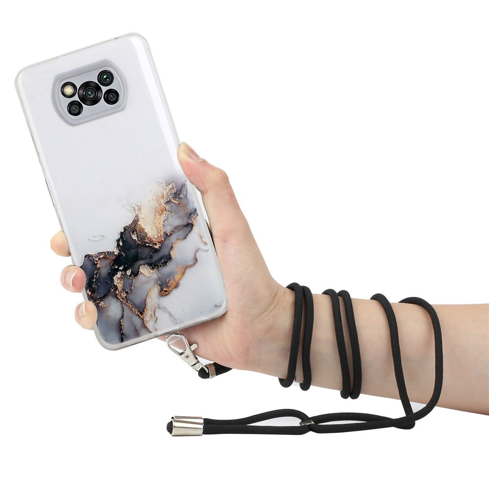 Adjustable Lanyard Design Well-Protected Soft TPU Case with Marble Pattern for Xiaomi Poco X3/X3 Pro/X3 NFC - Style A-3