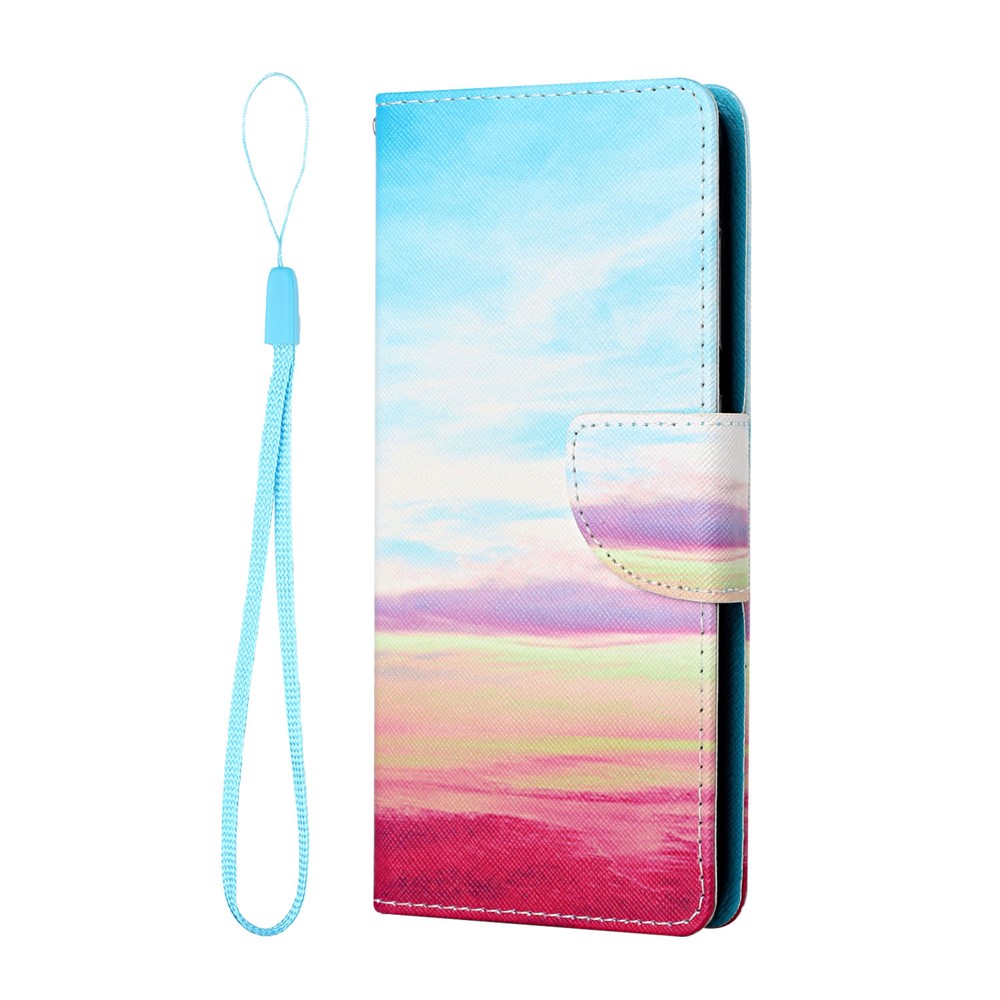 Pattern Printing Leather Wallet Stand Protector Case with Lanyard for Xiaomi Redmi Note 9 5G / Redmi Note 9T 5G - Rosy Clouds-2
