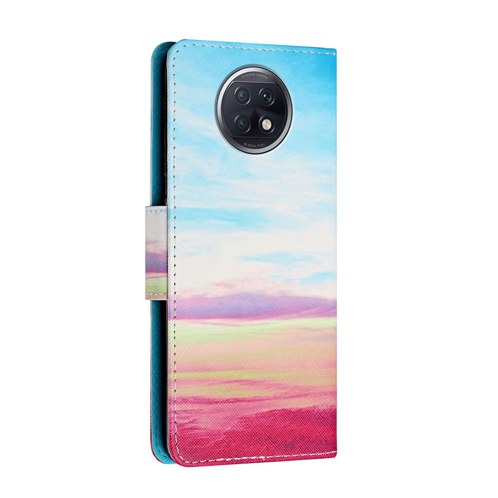 Pattern Printing Leather Wallet Stand Protector Case with Lanyard for Xiaomi Redmi Note 9 5G / Redmi Note 9T 5G - Rosy Clouds-3