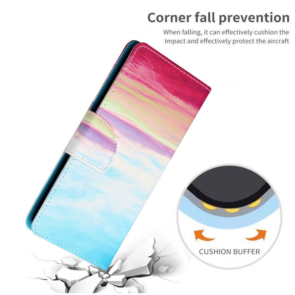 Pattern Printing Leather Wallet Stand Protector Case with Lanyard for Xiaomi Redmi Note 9 5G / Redmi Note 9T 5G - Rosy Clouds-4