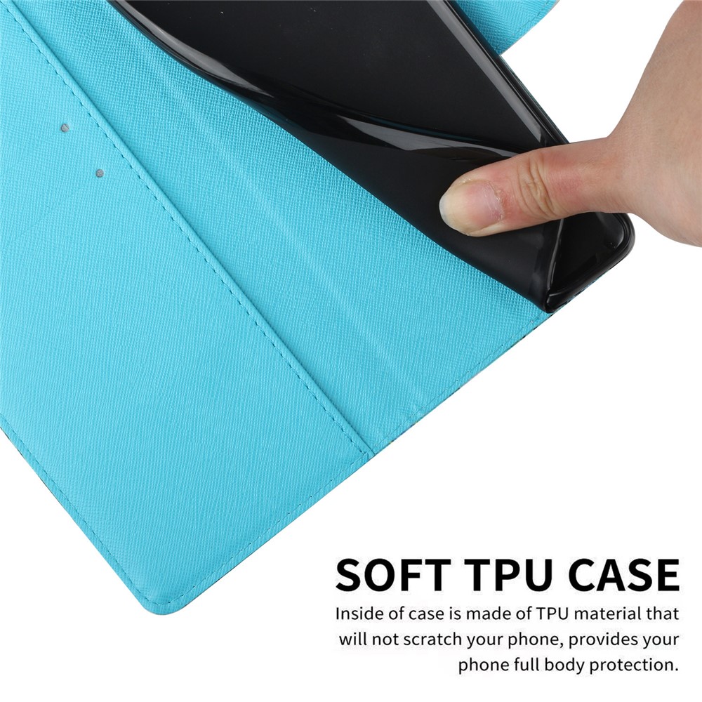 Pattern Printing Leather Wallet Stand Protector Case with Lanyard for Xiaomi Redmi Note 9 5G / Redmi Note 9T 5G - Rosy Clouds-7