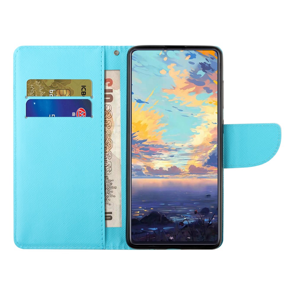 Pattern Printing Leather Wallet Stand Protector Case with Lanyard for Xiaomi Redmi Note 9 5G / Redmi Note 9T 5G - Rosy Clouds-9