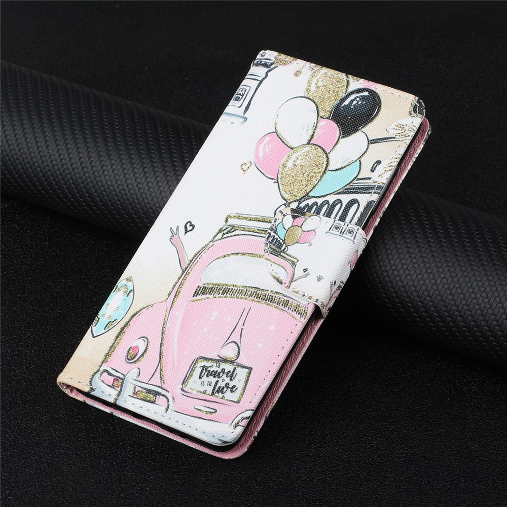 Pattern Printing Leather Wallet Stand Protector Case with Lanyard for Xiaomi Redmi Note 10 4G / Redmi Note 10S - Pink Car-10