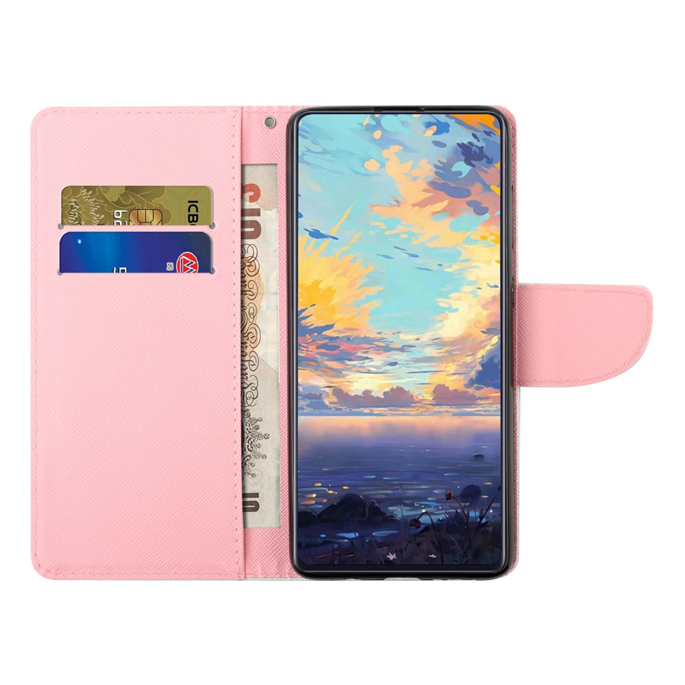 Pattern Printing Leather Wallet Stand Protector Case with Lanyard for Xiaomi Redmi Note 10 4G / Redmi Note 10S - Pink Car-9