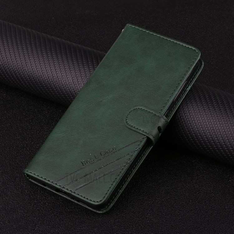 PU Leather Wallet Stand Design Mobile Phone Case Cover Protector with Strap for Xiaomi Mi 11 - Blackish Green-10