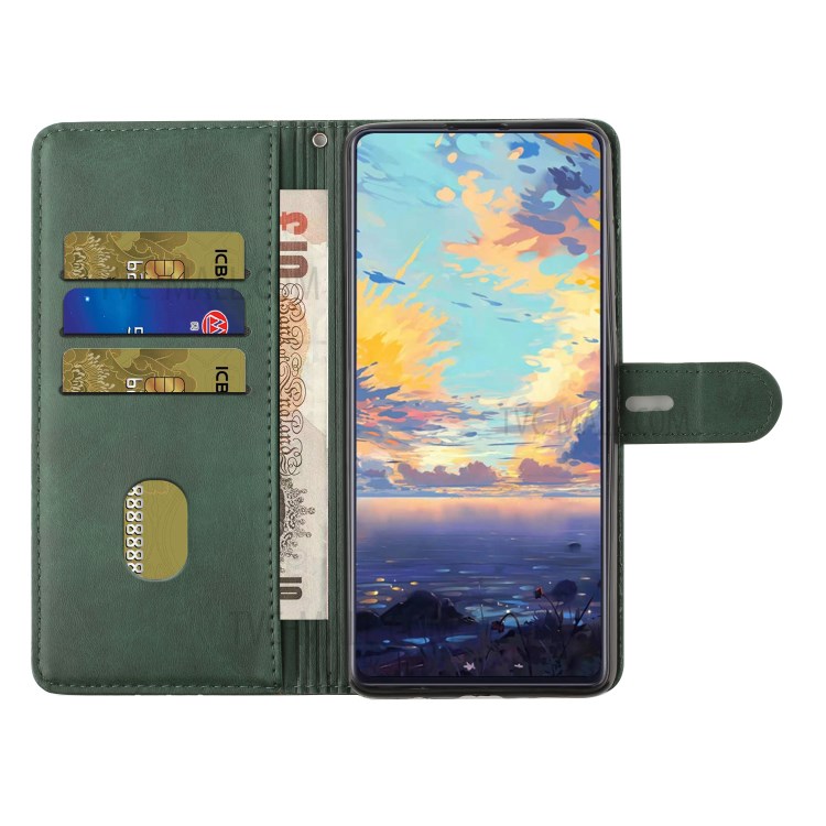 PU Leather Wallet Stand Design Mobile Phone Case Cover Protector with Strap for Xiaomi Mi 11 - Blackish Green-9