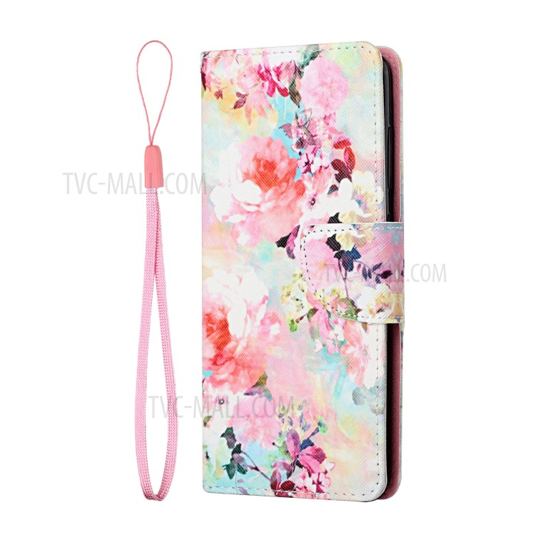Pattern Printing Leather Stand Wallet Phone Case Shell for Xiaomi Redmi Note 9 5G / Redmi Note 9T 5G - Watercolor Flower-2