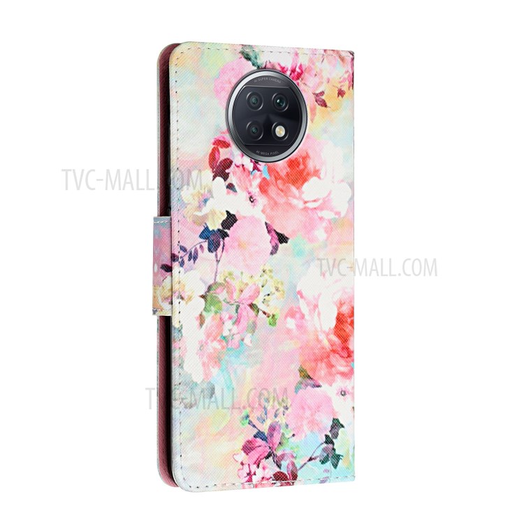 Pattern Printing Leather Stand Wallet Phone Case Shell for Xiaomi Redmi Note 9 5G / Redmi Note 9T 5G - Watercolor Flower-3