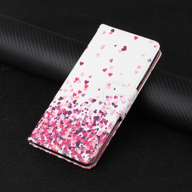 Pattern Printing Leather Stand Wallet Phone Case Shell for Xiaomi Redmi Note 10 4G / Redmi Note 10S - Pink Heart-10