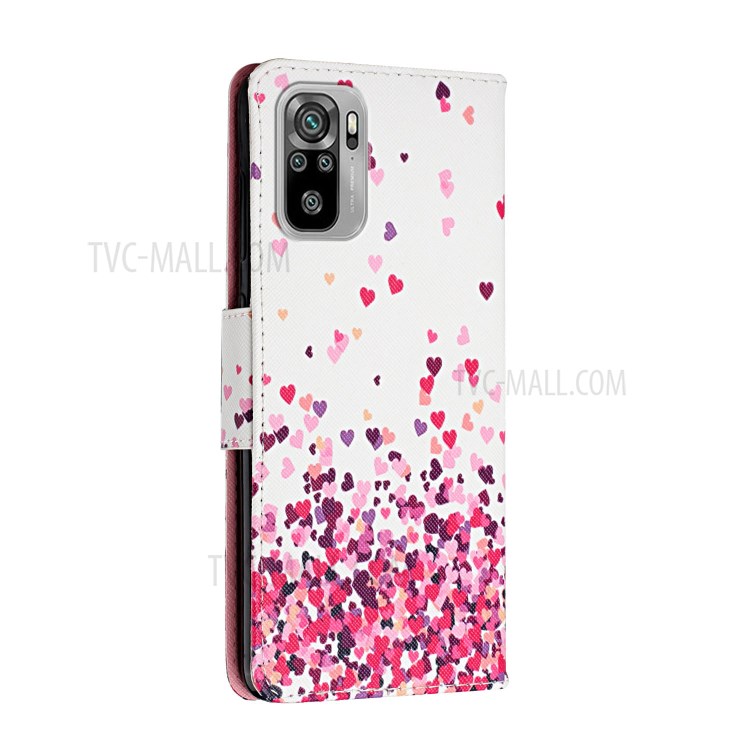 Pattern Printing Leather Stand Wallet Phone Case Shell for Xiaomi Redmi Note 10 4G / Redmi Note 10S - Pink Heart-3