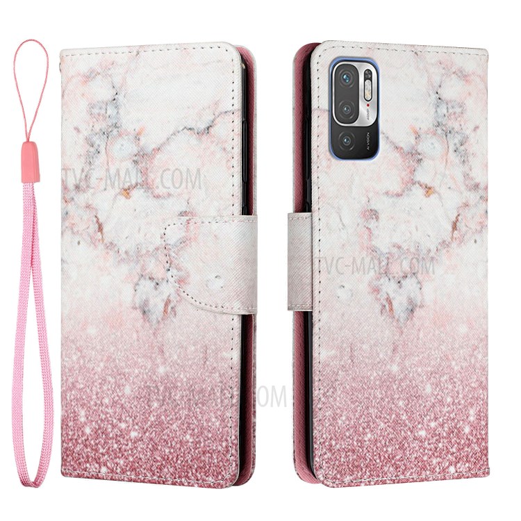 Pattern Printing Leather Stand Wallet Phone Case Shell for Xiaomi Redmi Note 10 5G - Pink Marble-1