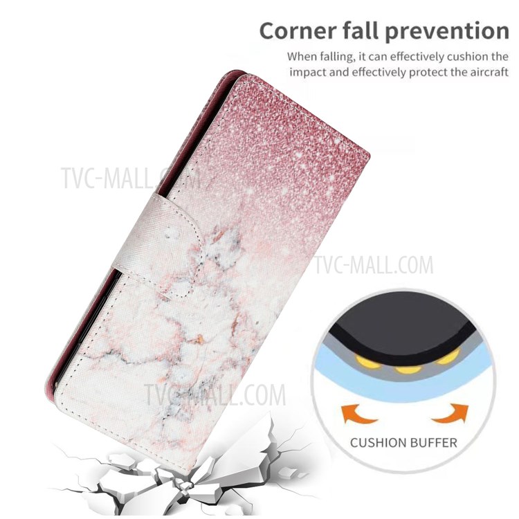 Pattern Printing Leather Stand Wallet Phone Case Shell for Xiaomi Redmi Note 10 5G - Pink Marble-4