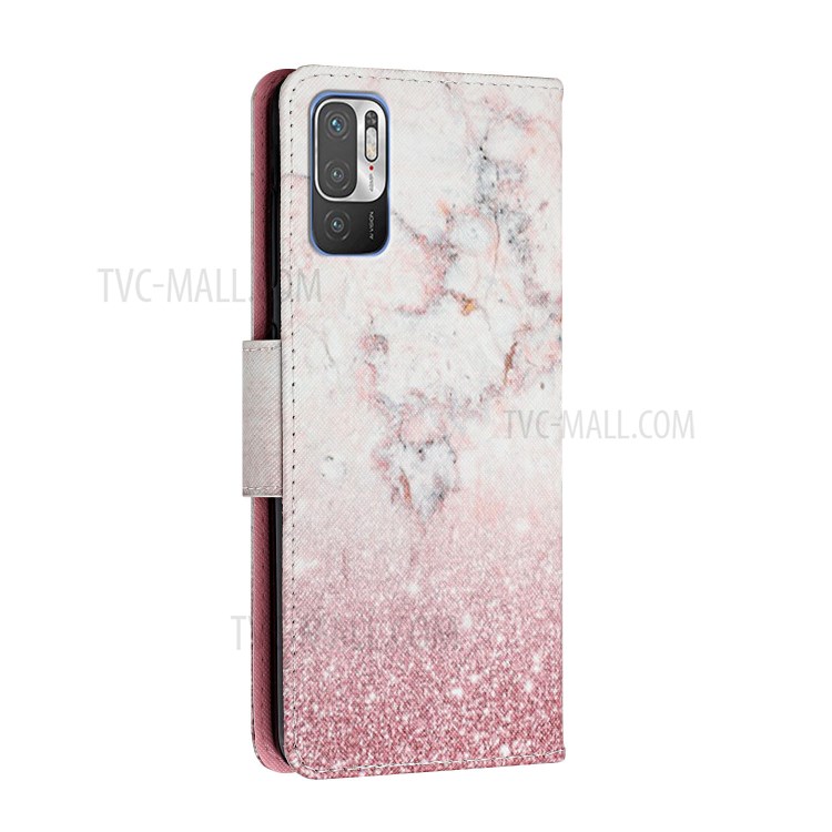 Pattern Printing Leather Stand Wallet Phone Case Shell for Xiaomi Redmi Note 10 5G - Pink Marble-8