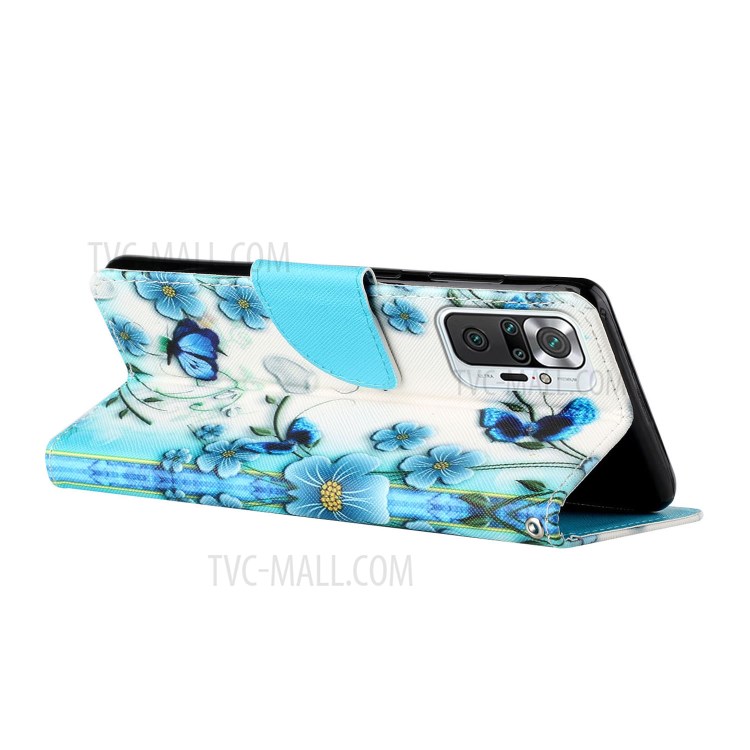 Pattern Printing Leather Wallet Case for Xiaomi Redmi Note 10 Pro/Redmi Note 10 Pro Max - Butterfly and Flower-8