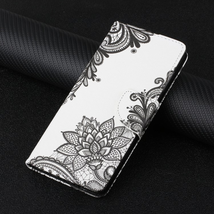 Pattern Printing Leather Wallet Case for Xiaomi Mi 11 - Black Flower-10