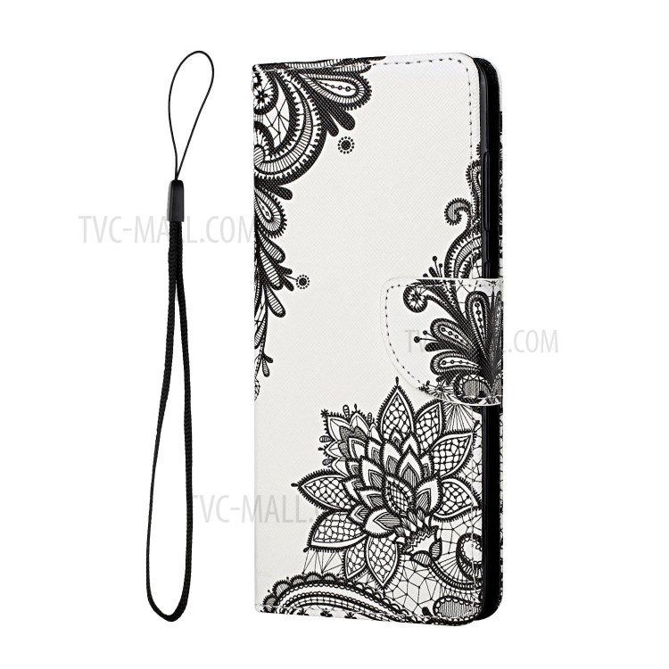 Pattern Printing Leather Wallet Case for Xiaomi Mi 11 - Black Flower-2