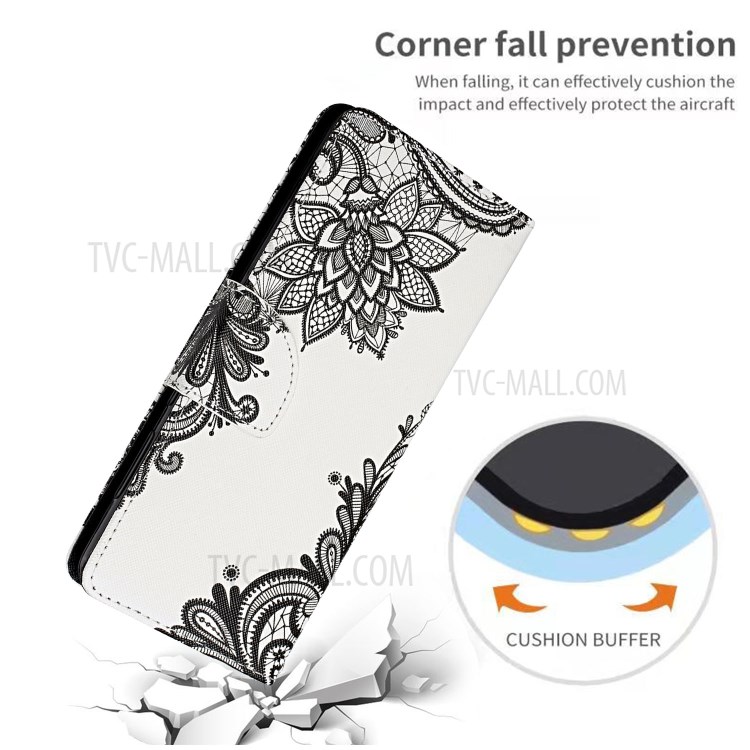 Pattern Printing Leather Wallet Case for Xiaomi Mi 11 - Black Flower-4