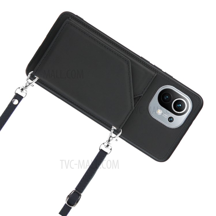 Titulaire De La Carte Kickstand Titulaire Couverture TPU De Protecteur De Cuir Brillant Pour Xiaomi Mi 11 Cas - Noir-6
