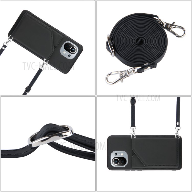 Titulaire De La Carte Kickstand Titulaire Couverture TPU De Protecteur De Cuir Brillant Pour Xiaomi Mi 11 Cas - Noir-7