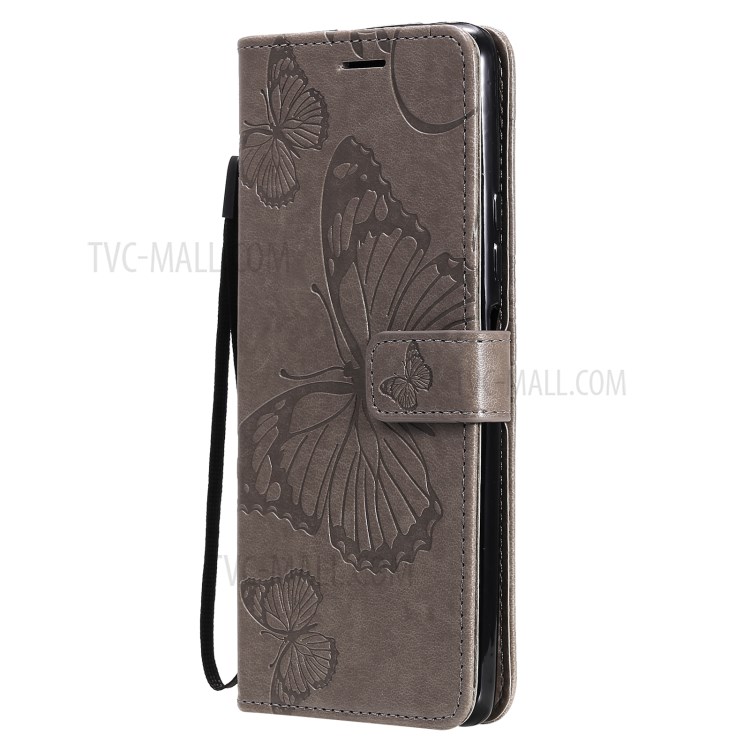 Imprint Butterfly Leather Wallet Stand Cover Shell for Xiaomi Redmi Note 10 Pro - Grey-2