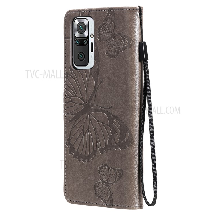 Imprint Butterfly Leather Wallet Stand Cover Shell for Xiaomi Redmi Note 10 Pro - Grey-3