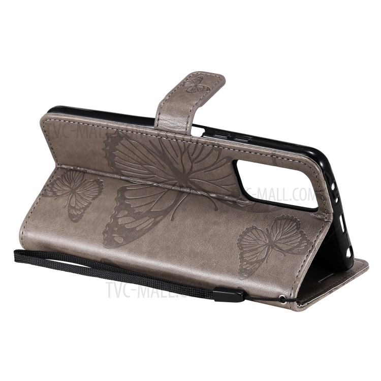 Imprint Butterfly Leather Wallet Stand Cover Shell for Xiaomi Redmi Note 10 Pro - Grey-5