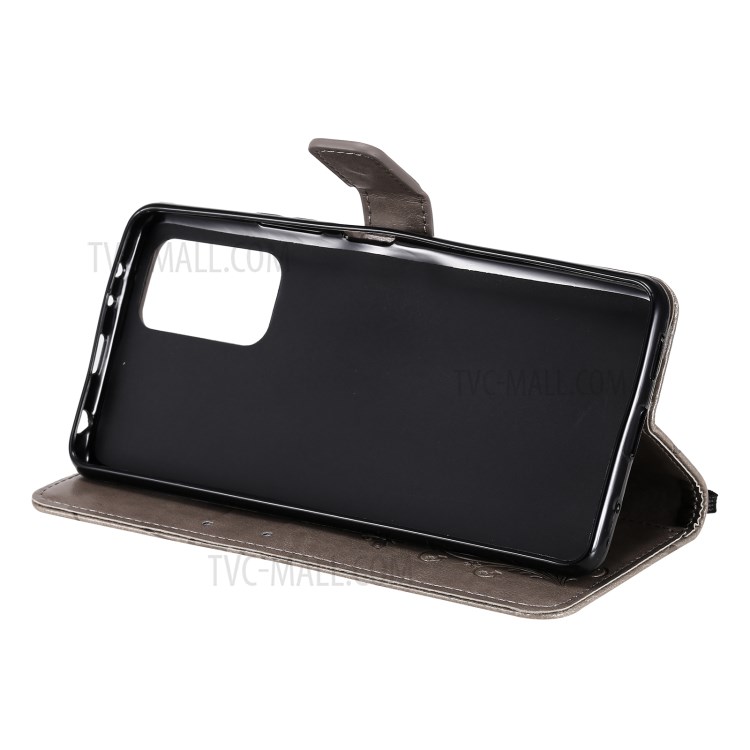 Imprint Butterfly Leather Wallet Stand Cover Shell for Xiaomi Redmi Note 10 Pro - Grey-6