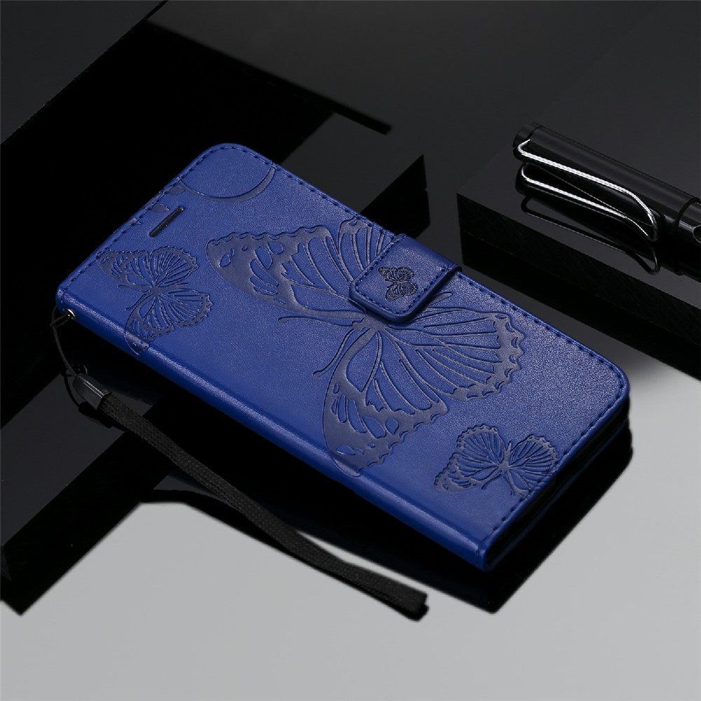 Imprint Butterfly Leather Wallet Stand Shell for Xiaomi Mi 11 Lite 4G/5G - Blue-10