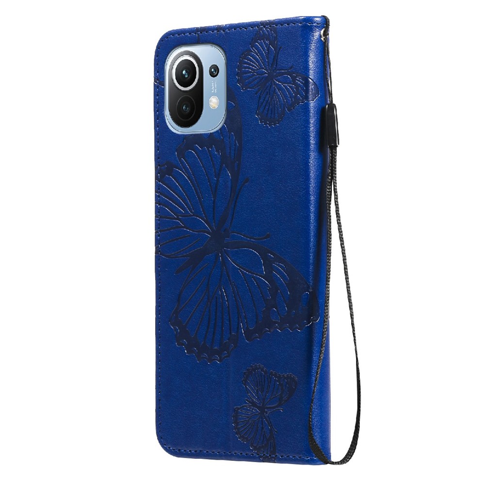 Imprint Butterfly Leather Wallet Stand Shell for Xiaomi Mi 11 Lite 4G/5G - Blue-4