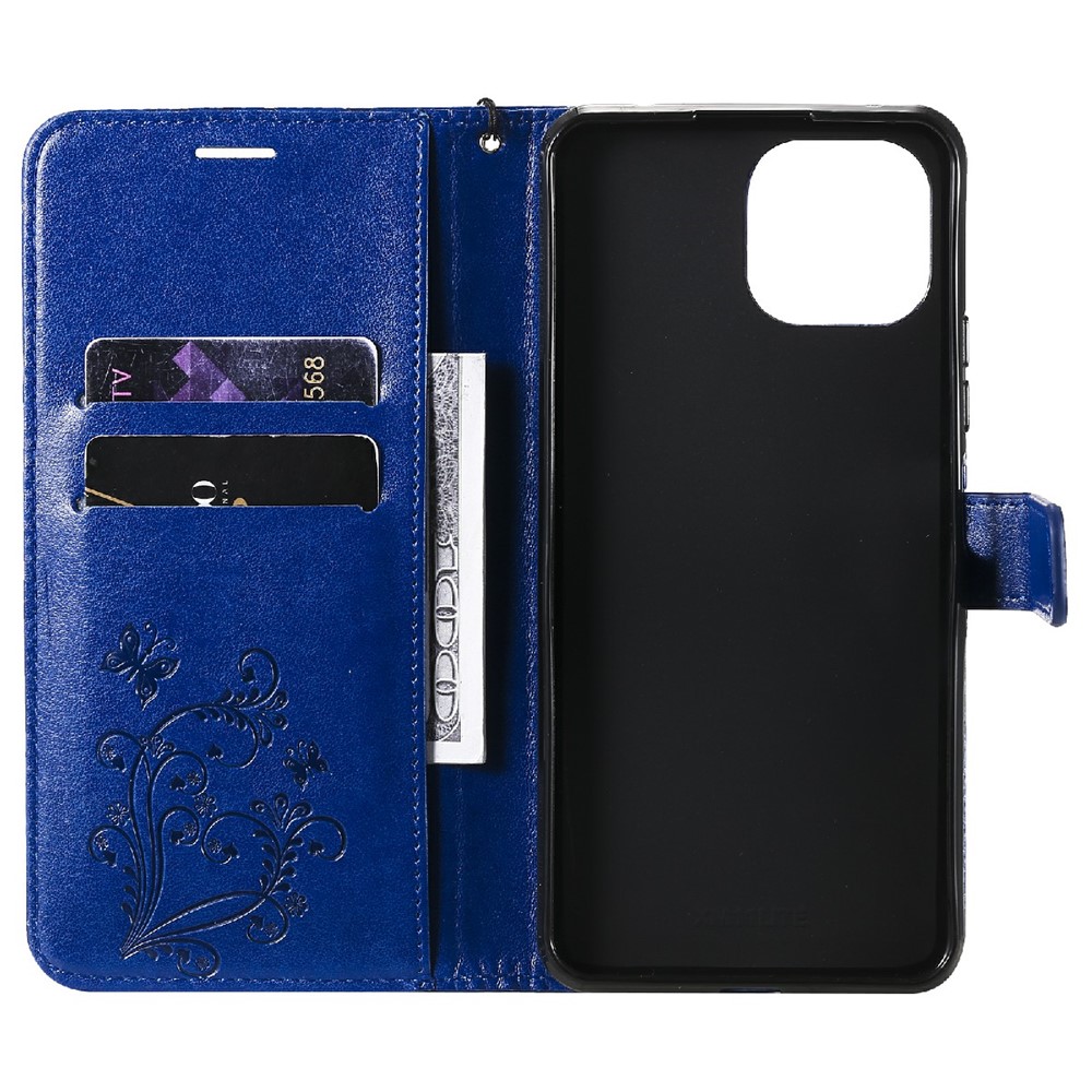 Imprint Butterfly Leather Wallet Stand Shell for Xiaomi Mi 11 Lite 4G/5G - Blue-5