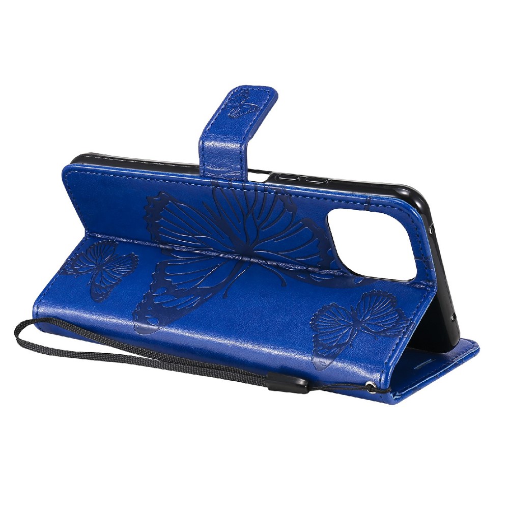 Imprint Butterfly Leather Wallet Stand Shell for Xiaomi Mi 11 Lite 4G/5G - Blue-6