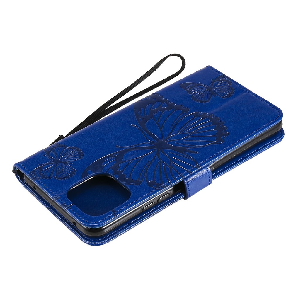 Imprint Butterfly Leather Wallet Stand Shell for Xiaomi Mi 11 Lite 4G/5G - Blue-9