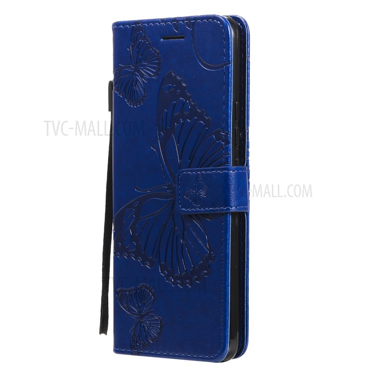 Imprint Butterfly Leather Wallet Stand Case for Xiaomi Mi 11 Pro - Blue-3