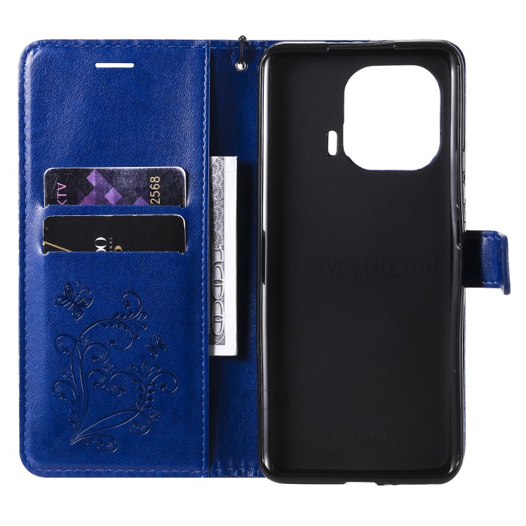 Imprint Butterfly Leather Wallet Stand Case for Xiaomi Mi 11 Pro - Blue-5
