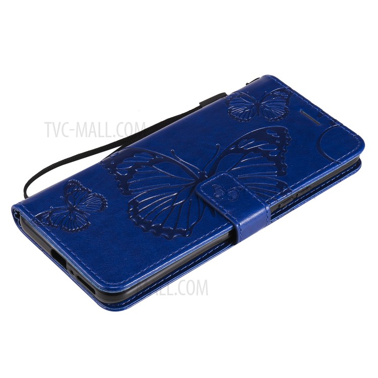 Imprint Butterfly Leather Wallet Stand Case for Xiaomi Mi 11 Pro - Blue-8