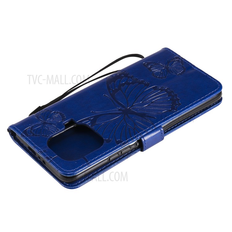 Imprint Butterfly Leather Wallet Stand Case for Xiaomi Mi 11 Pro - Blue-9