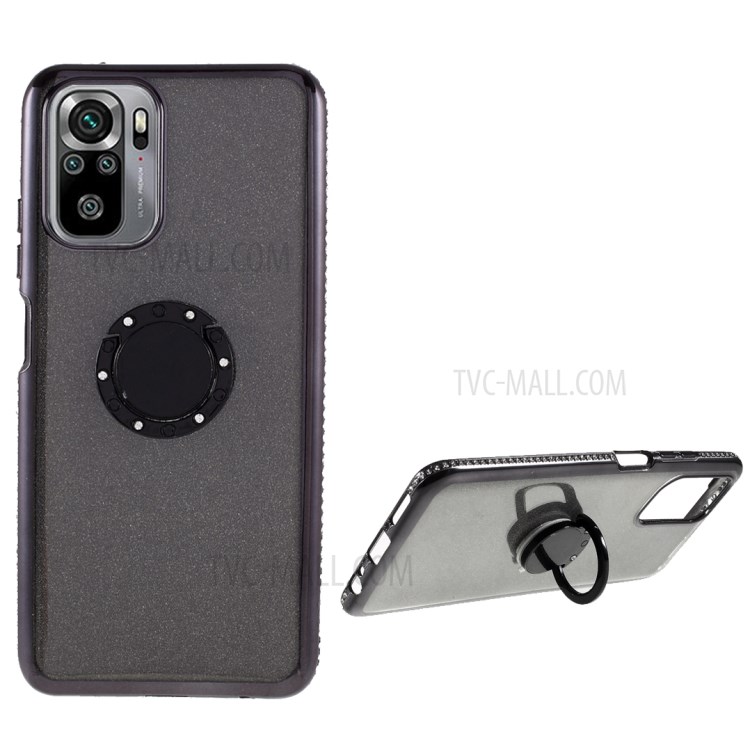 Electroplating Rhinestone Decor Gleaming Sequins Paper Design TPU Phone Case for Xiaomi Redmi Note 10 4G/Note 10S - Black-1