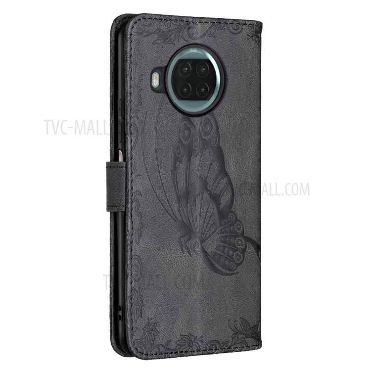 Imprint Butterfly Flower Leather Wallet Stand Case for Xiaomi Mi 10T Lite 5G - Black-8