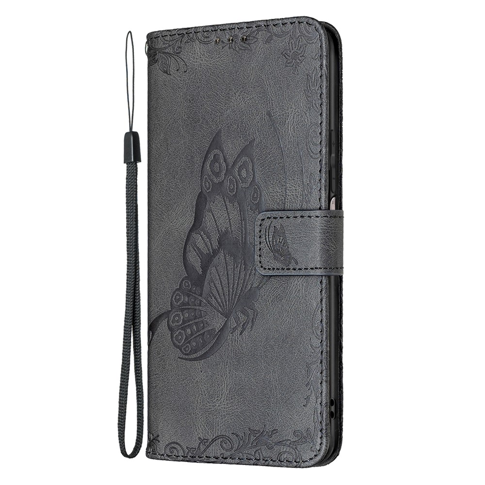 Imprint Butterfly Flower Leather Stand Case with Card Slots for Xiaomi Mi 10T Pro 5G/Mi 10T 5G - Black-7