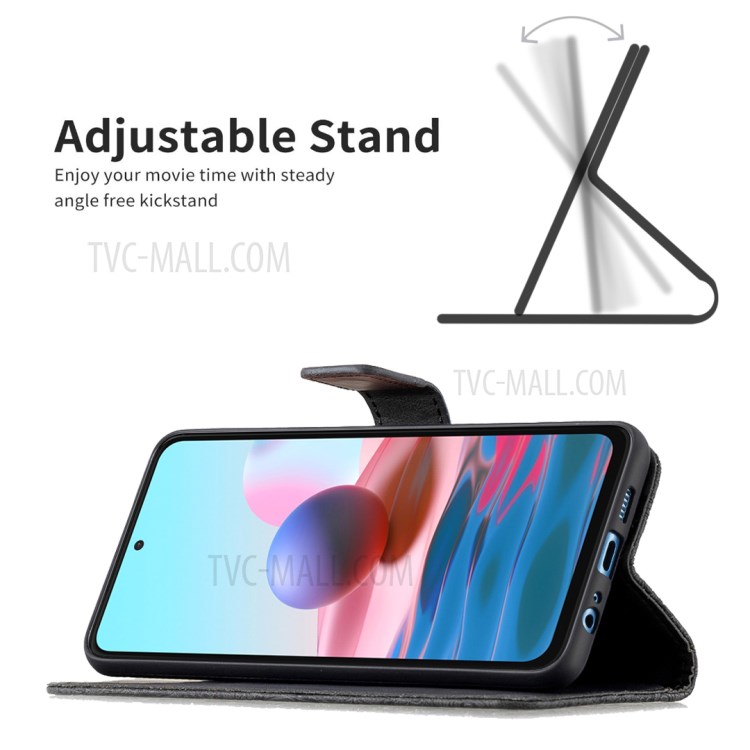 Imprint Butterfly Flower Leather Stand Case with Card Slots for Xiaomi Redmi Note 10 4G - Black-2